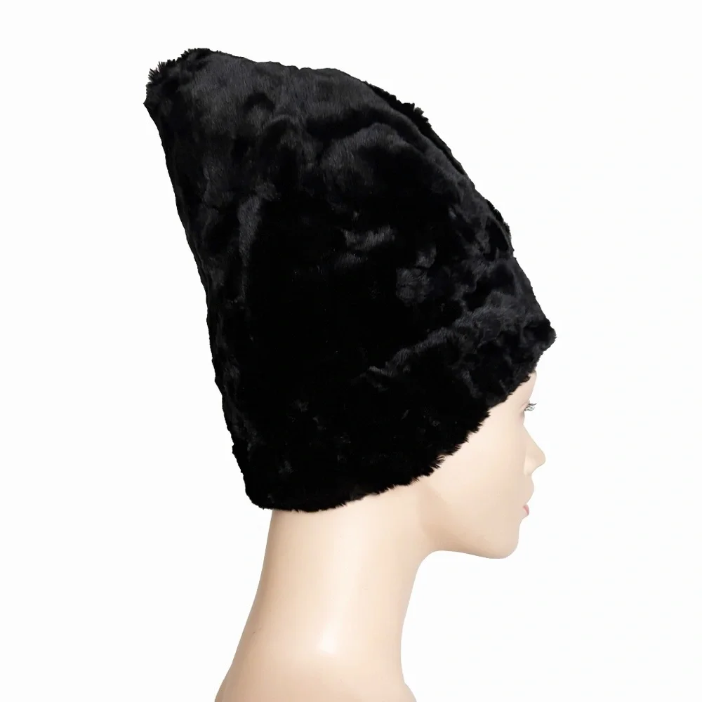 Vintage Norma Kamali OMO Black Faux Fur Sculptural Hat 1980s HTF